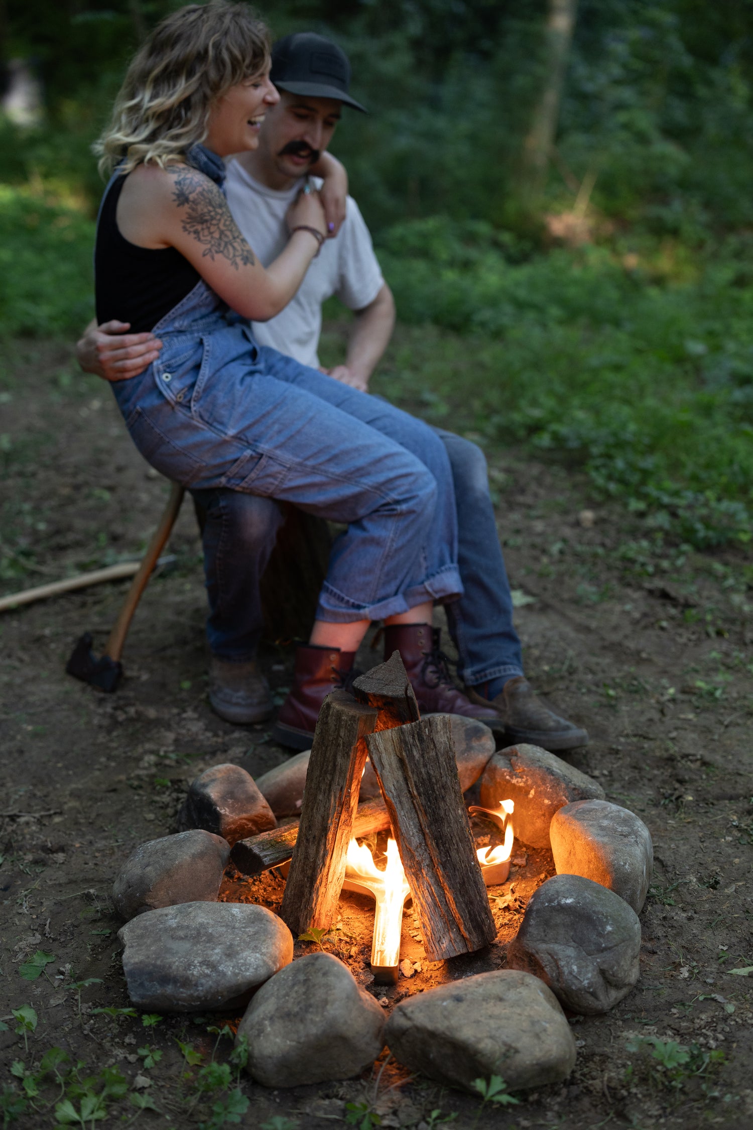 Camping woods fire starter couple