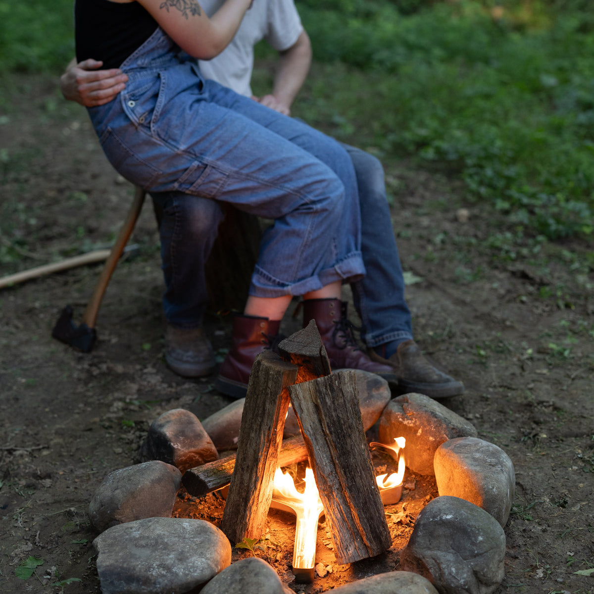 Camping woods fire starter couple