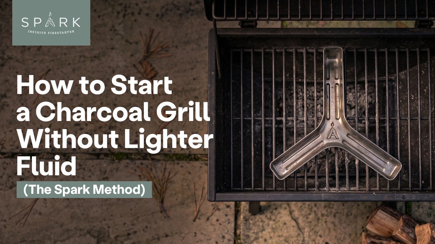 Spark Infinite Firestarter placed inside a charcoal grill, demonstrating how to light charcoal without lighter fluid.