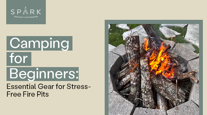 Spark firestarter blog banner with an image of a concrete fire pit.