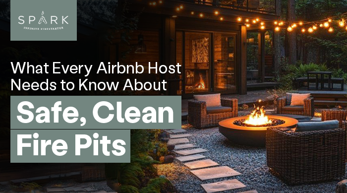 A backyard with couches and a firepit